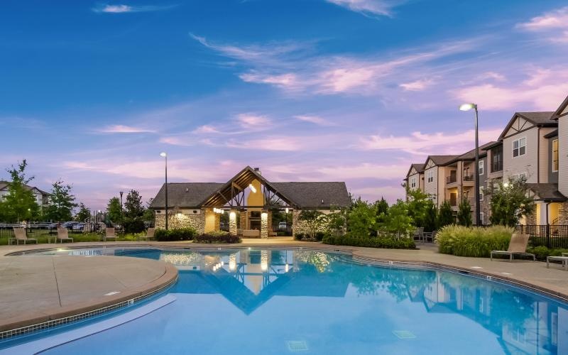 a swimming pool in a neighborhood