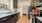 a kitchen with black appliances
